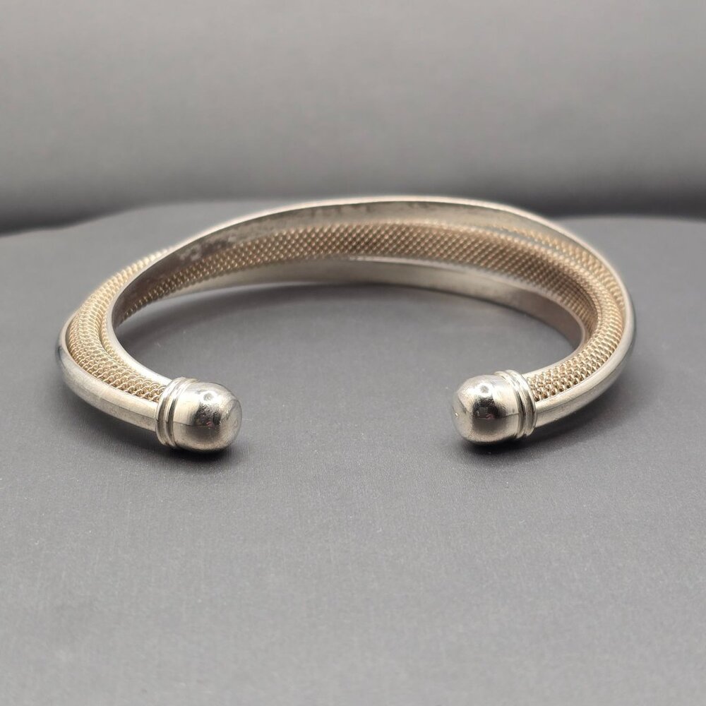 Sterling Silver Mesh Cuff Bracelet 7.5" Twisted Triple 925 Band Statement 33g - Picture 4 of 11